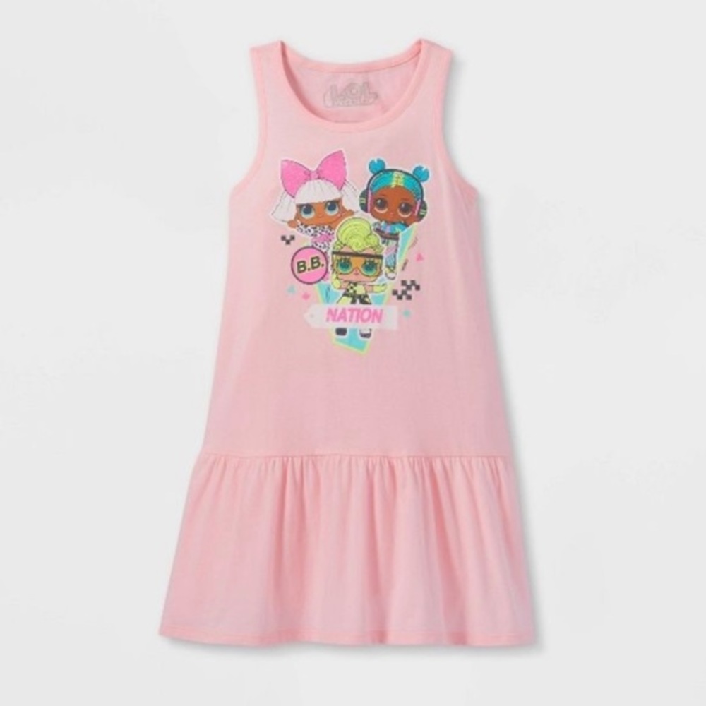 NWT Girls LOL Surprise A-Line Tank Top‎ Knee Length Dress Pink